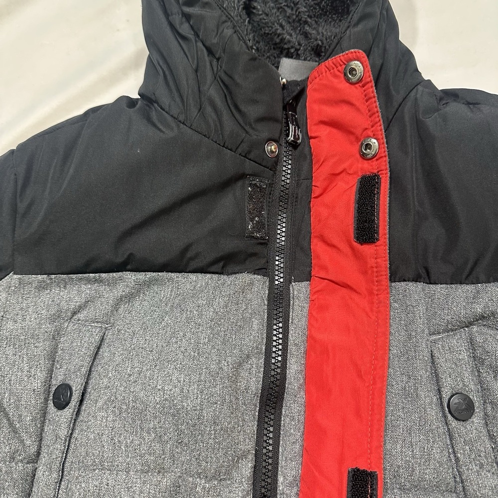 ZeroXposur Boys Winter Puffer Jacket Gray Black Hooded Fleece Lined Size L 10/12 - Picture 5 of 11